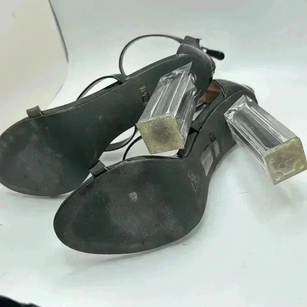 CAPE ROBBIN Maria black strappy glitter core block heel sandals - Picture 8 of 9